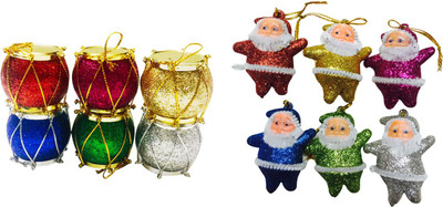 

Priyankish 6 Multi Glitter Drums & 6 Multi Santa Combo Hanging Ornaments Pack of 12