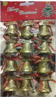

FNB Christmas Tree Decoration Golden Ornamental Bells Pack of 12