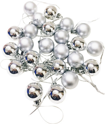 

Priyankish 24 Christmas Tree Silver Shining Balls Hanging Ornaments Pack of 24