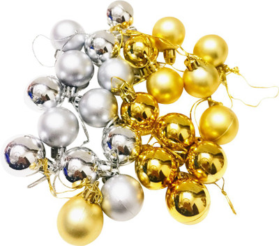 

Priyankish 24 Christmas Tree Silver & Golden Shining Balls Hanging Ornaments Pack of 24