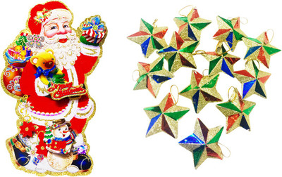 

Priyankish 1 Santa Sticker & 12 Glitter Stars Combo Hanging Ornaments Pack of 13