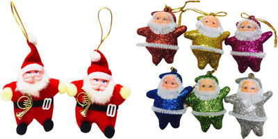

Priyankish 2 Red Santa In Party Mood & 6 Glitter Santa Hanging Ornaments Pack of 8