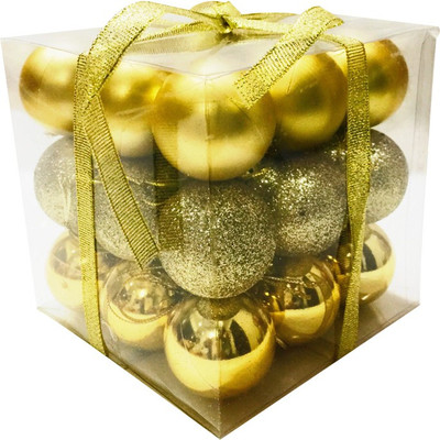

Priyankish Christmas Tree 27 Golden Shining & Glittering Balls Hanging Ornaments Pack of 27