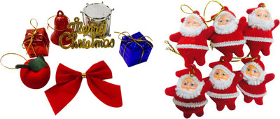 

Priyankish Christmas Tree 6 in 1 Small Gift Box & 6 Red Santa Hanging Ornaments Pack of 12