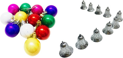 

Priyankish 12 Multi Balls & 10 Silver Stars Combo Hanging Ornaments Pack of 22