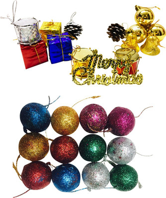 

Priyankish 12 in 1 Small Gift Box & 12 Multi Colour Glitter Balls Hanging Ornaments Pack of 24