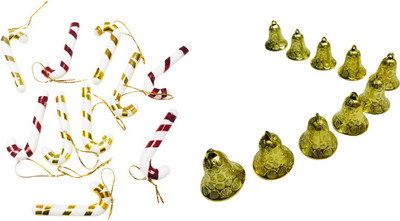 

Priyankish 10 Candycane & 10 Golden Bells Combo Hanging Ornaments Pack of 20