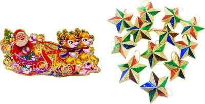 

Priyankish 1 Santa In Running Chariot & 12 Multi Stars Combo Hanging Ornaments Pack of 13