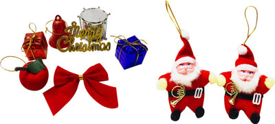 

Priyankish Christmas Tree 6 in 1 Small Gift Box & 2 Red Santa Party Mood Hanging Ornaments Pack of 8