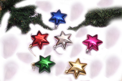

Indigo Creatives Multicolor large 3" Star pack of 6 pieces for home / office christmas tree decoration Hanging Star Pack of 6