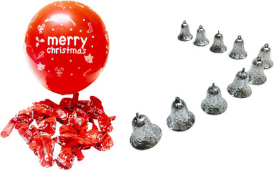 

Priyankish 20 Red Merry Christmas Balloons & 10 Silver Bells Combo Hanging Ornaments Pack of 30