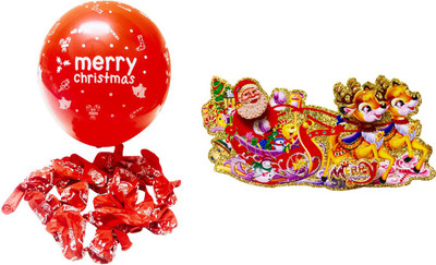 

Priyankish 20 Red Merry Christmas Balloons & 1 Santa In Running Chariot Sticker Combo Hanging Ornaments Pack of 21