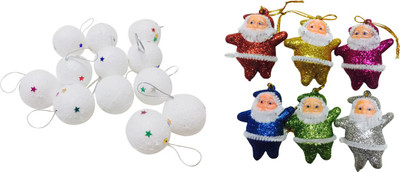 

Priyankish 12 Snow Balls & 6 Multi Santa Combo Hanging Ornaments Pack of 18
