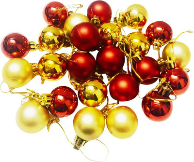 

Priyankish 24 Christmas Tree Golden & Red Shining Balls Hanging Ornaments Pack of 24