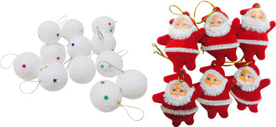 

Priyankish 12 Snow Balls & 6 Red Santa Combo Hanging Ornaments Pack of 18