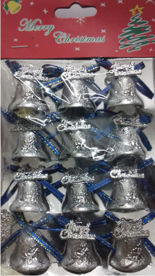 

FNB Christmas Tree Decoration Silver Ornamental Bells Pack of 12