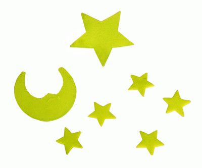 

Indigo Creatives Christmas Xmas Moon And Stars Fluroscent Glow In The Dark Wall / Roof Stickers Topper Ornaments Pack of 1