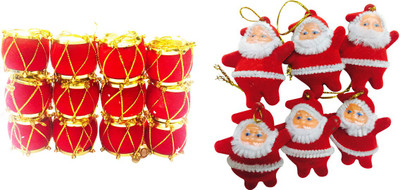 

Priyankish 12 Red Drums & 6 Red Santa Combo Hanging Ornaments Pack of 18