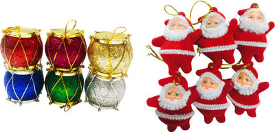 

Priyankish 6 Multi Glitter Drums & 6 Red Santa Combo Hanging Ornaments Pack of 12