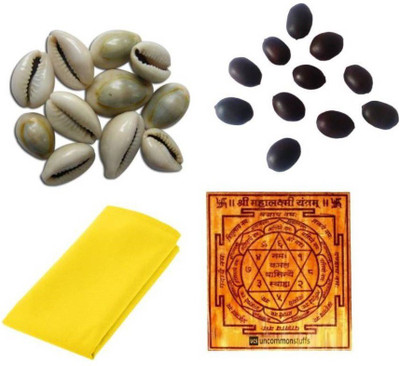 

Gruvi Laxmi Kaudi Conch, Lotus Seeds & Rare Mahalaxmi Yantra Wooden, Stoneware Yantra(Pack of 4)