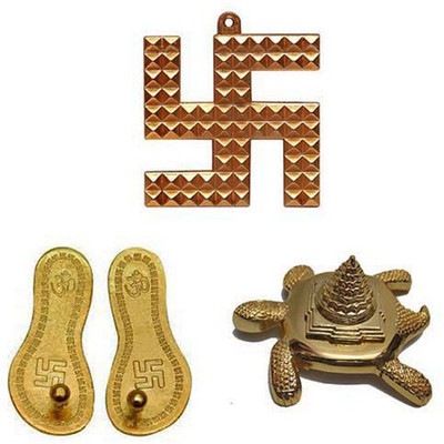 

BHAGYA RATAN Meru Shree With Golden Vastu Swastik And Laxmi Mata Charan Paduka Nickel Yantra(Pack of 3)