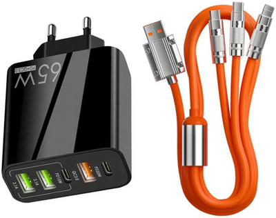 Life Like 65 W Qualcomm 3.0 5.4 A Multi-pin Wall Charger for Mobile with Detachable Cable Black