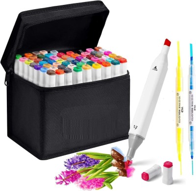 ARTTWALA TOUCH WOOL ALCOHOL MARKERS SET 80 SHADES WHITE BODY  WITH PLASTIC CARRY BOX (80 SHADES) - ALCOHOL MARKERS SET