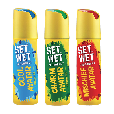 SET WET Cool, Charm and Mischief Avatar Deodorant Spray  -  For Men 450 ml, Pack of 3