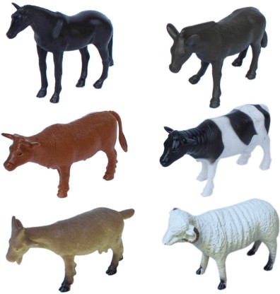 Pack Of 6 Farm Animals Play Set Toy Figures Plastic For Children 