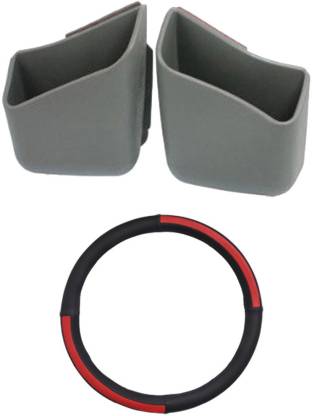 Allure Auto 1 Ring Type Car Steering Cover, 1 Pair Of Car Pillar Pocket Holder Box Combo