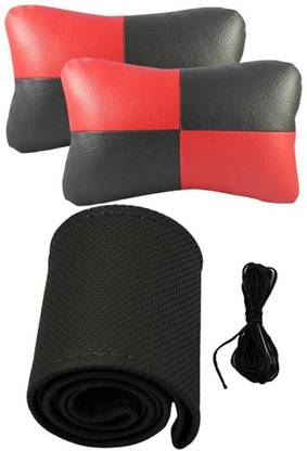 Allure Auto 1 Leatherite Car Steering Cover, 1 Pair Of Neck Rest Combo