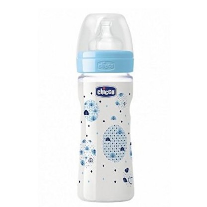 Chicco Chicco Wellbeing Medium Flow Feeding Bottle For Baby Blue Color-250 ml-Free Ship 