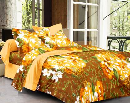 Ahmedabad COTTON 136 TC Cotton Double Floral Flat Bedsheet