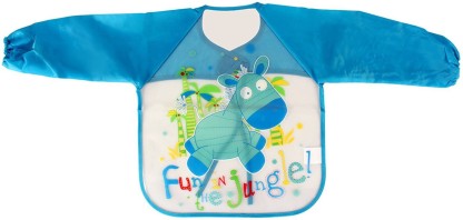 Toddler Childrens Waterproof Pullover Long Sleeved Bib Smock Rocket Printing Kids Polyester Lightweight Painting Eating Apron Blue 6-10 T 