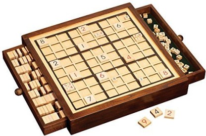 Wooden Sudoku Puzzle Board Game with Drawer-Blue 