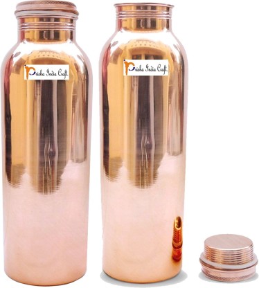 Indian Handmade Pure Silver Copper Water Bottle For Ayurveda Health Benefit 1 Pc 