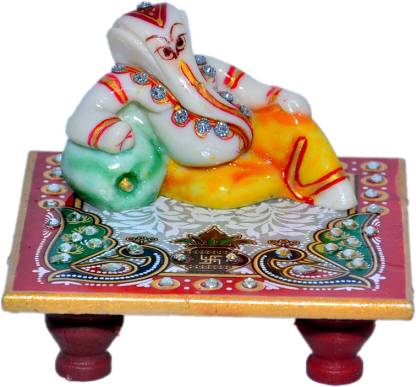 Vaah Meenakari Resting Ganesh Marble All Purpose Chowki