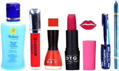 RYTHMX Remover, OTG Lipstick, Sindoor, Nail Polish,EyeLiner, Remover,Turqoise Blue Kajal, Makeup kit Combo 10031