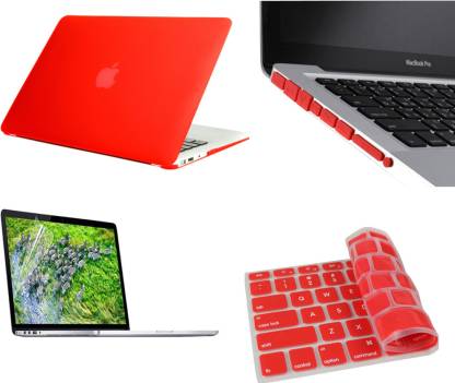 PINDIA Red Matte Finish Apple Retina Macbook Pro 15.4 inch Mgxc2hn/A Mgxc2ll/A Hard Case Shell Cover Anti Dust Ports Keyboard Screen Guard Combo Set