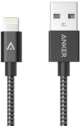 color negro Anker A7114011 1.8 m iPod e iPad Cable Lightning a USB de nylon con cabezal de aluminio termo resistente para iPhone 