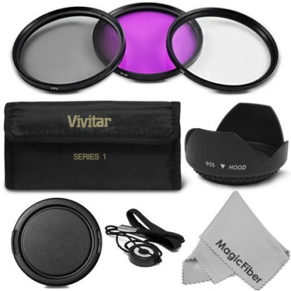 Made by Optics Multi-Threaded 3 Piece Lens Filter Kit Sony FDR-AX53 High Grade Multi-Coated 55mm Nw Direct Microfiber Cleaning Cloth. 