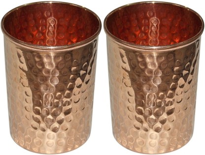 Handmade Pure Copper Glass Cup For Water Tumbler Set Of 2 HOME DECOR BROWN 