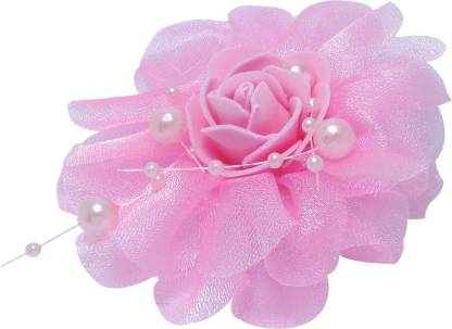 Jewelz Hair Clip With Pink Flowers And White Beads Hair Clip
