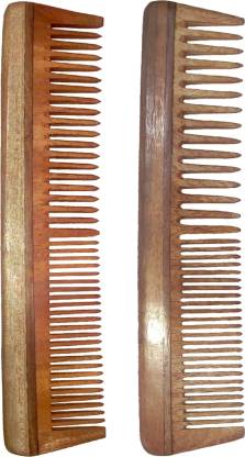 Ginni Marketing Combo of 2 Neem Wood Combs (regular and regular detangler )-7.5" each