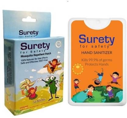 Surety for Safety Hand Sanitizer Orange (20ml) + Mosquito Repellent Patch 50