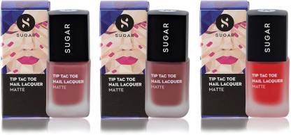 SUGAR TIP TAC TOE NAIL LACQUER - Holly Golightly [Nude], Peachy Little  Liars [Nude Pink} & Coraline In The City [Orange Coral] - {Pack Of 3} Nude  Pink, Nude, Orange Coral -