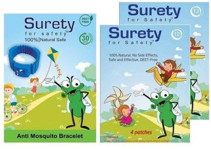 Surety for Safety Mosquito Repellent Patch 4 (Pack of 2) + Mosquito Repellent Bracelet (Blue)