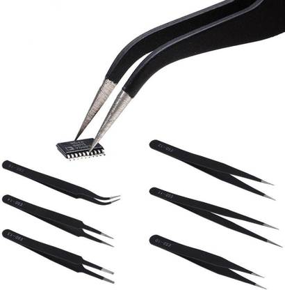ESD Safe Stainless Steel Tweezer Kit Pack of 6 Tweezers