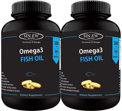 SINEW NUTRITION Omega 3 Fish Oil 500mg (150EPA & 100DHA), 60 Softgels (Pack of 2)