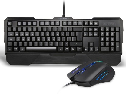 Black TeckNet Kraken 3 LED Adjustable Backlit Gaming Keyboard and Mouse 